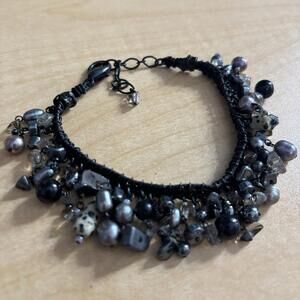 Black Multi Stone Beaded Bracelet Adjustable 8–10 Inches Made in Philippines